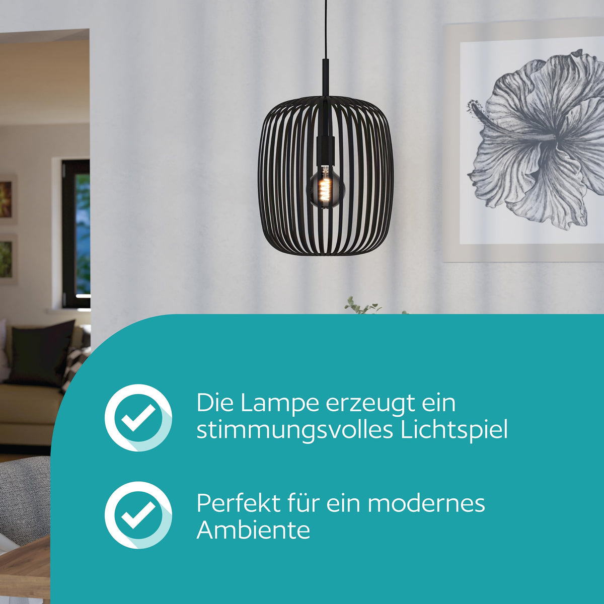 EGLO Pendant Lamp Romazzina, Dining Table Pendant Light 1-bulb - 900494