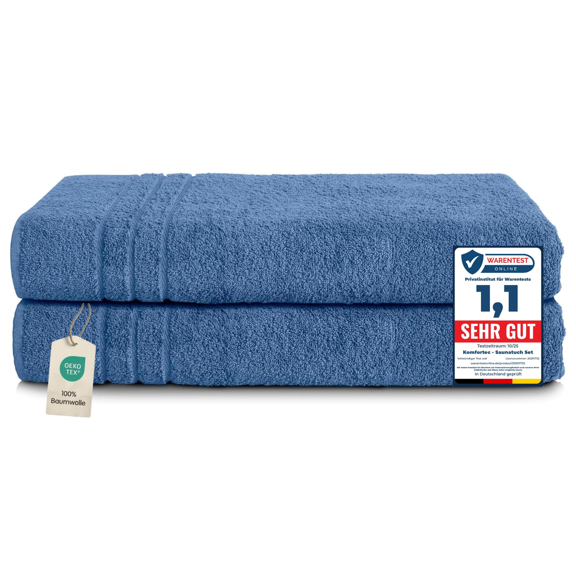 Set de 2 prosoape de saună Komfortec de 80x200 cm, prosoape mari de saună din bumbac 100%, pufoase și absorbante, cu uscare rapidă, albastru deschis - 2 bucăți-80x200-albastru deschis
