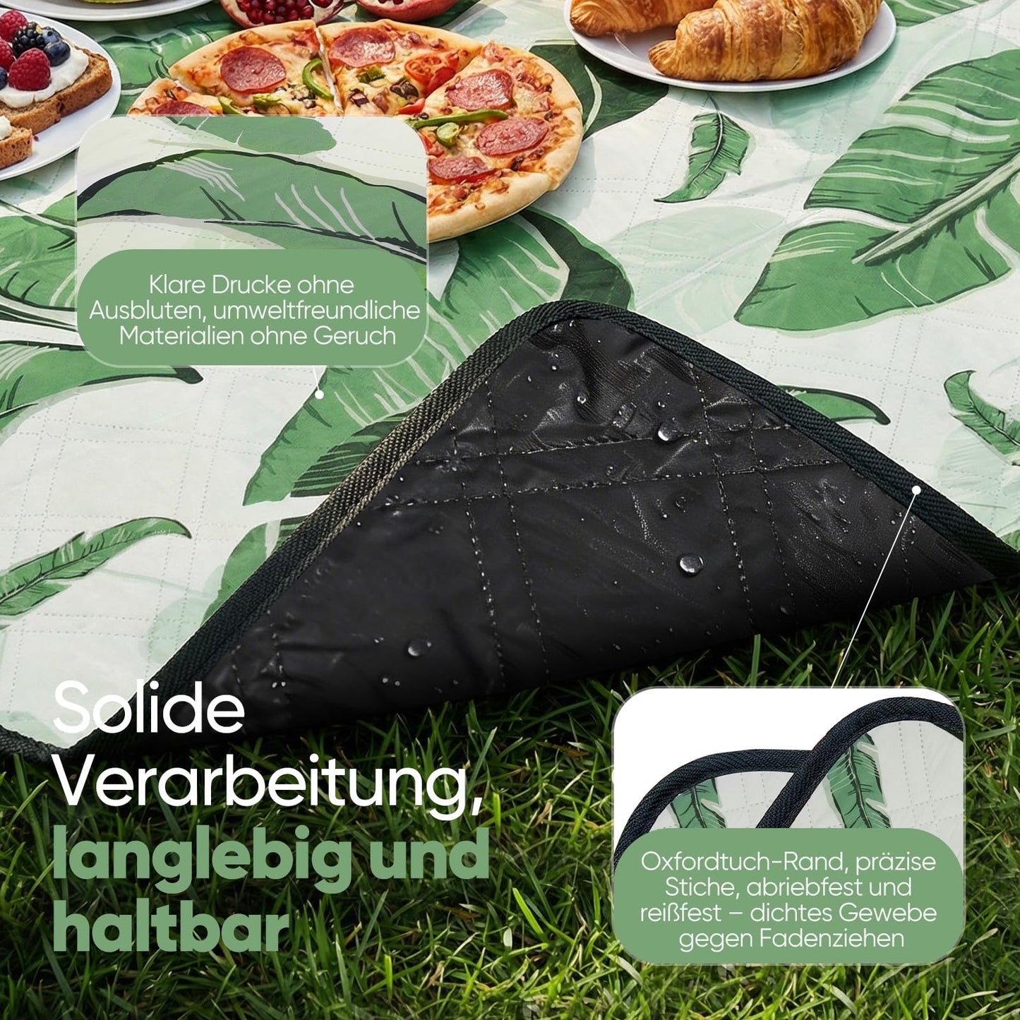 Sekey picnic blanket, waterproof, 200 x 200 cm, beach blanket, sand-free Padded, three-layer structure, PEVA waterproof base, tie strap carry strap, suitable for picnic, camping, beach - PM19
