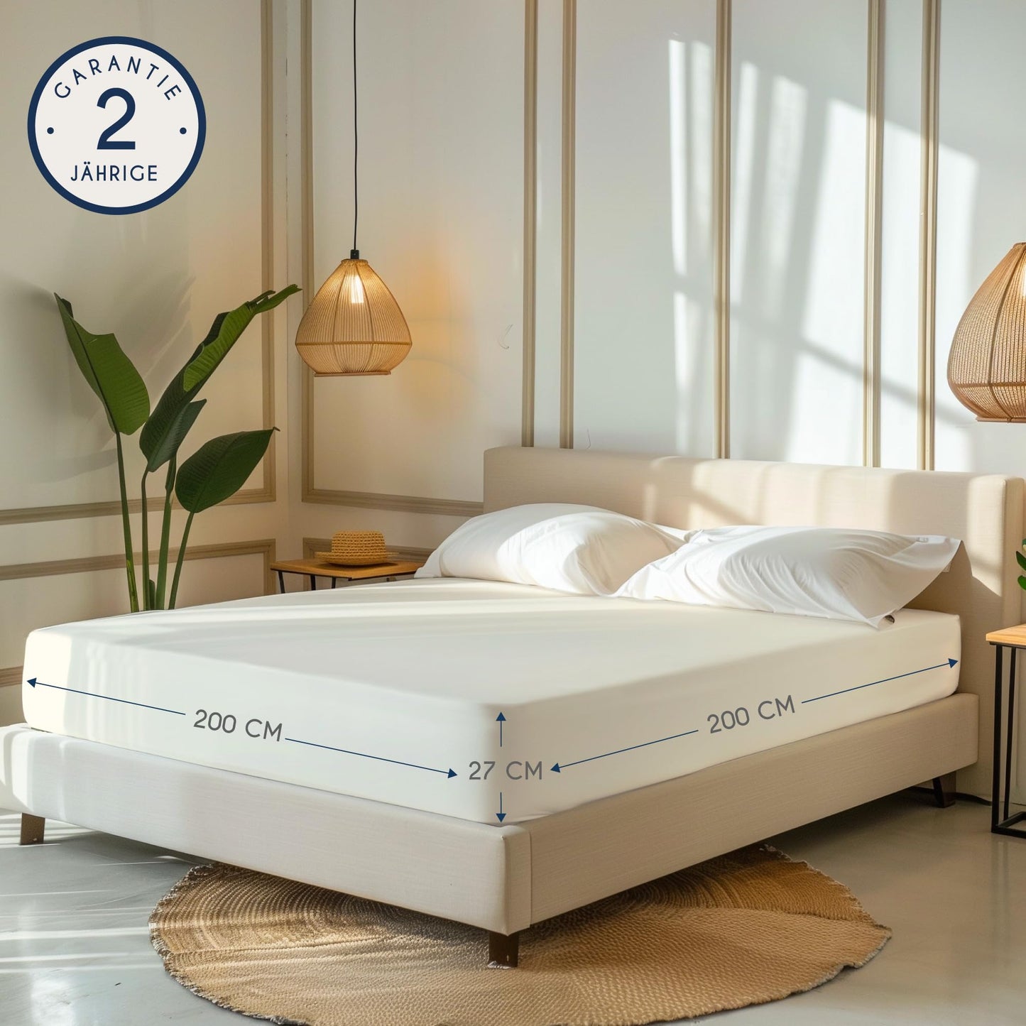 Dreamzie - fitted sheet 200x200cm - cotton Oeko Tex certified - beige - 100% jersey fitted sheet 200x200 - DHC_200x200_Bg_2