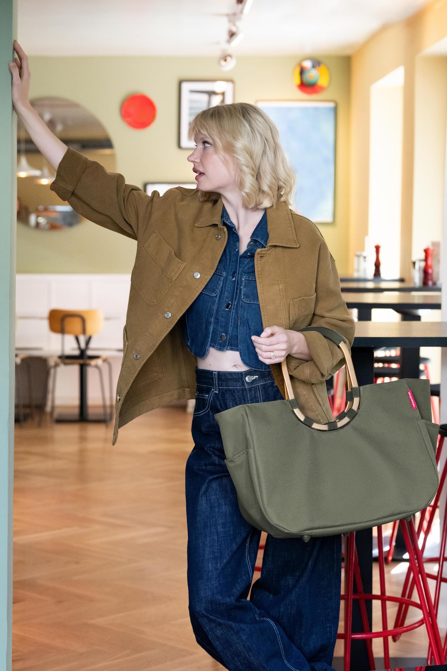 reisenthel loopshopper L forest gold – sturdy bag with practical compartments made from recycled PET bottles – charming and water-repellent design - OR5054