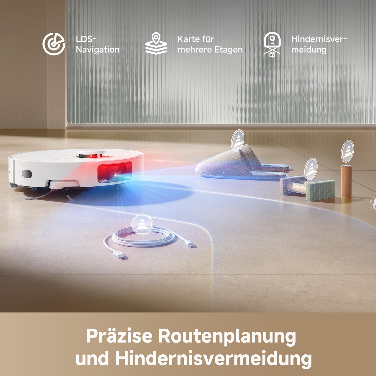 dreame D20 Pro Plus vacuum robot, 13,000 Pa suction power, DuoBrush for animal hair, corner cleaning, self-removal, obstacle prevention. with LDS navigation & laser, vacuums and mops, hard floors & carpets, 5,200 mAh battery - ‎RLD43SD
