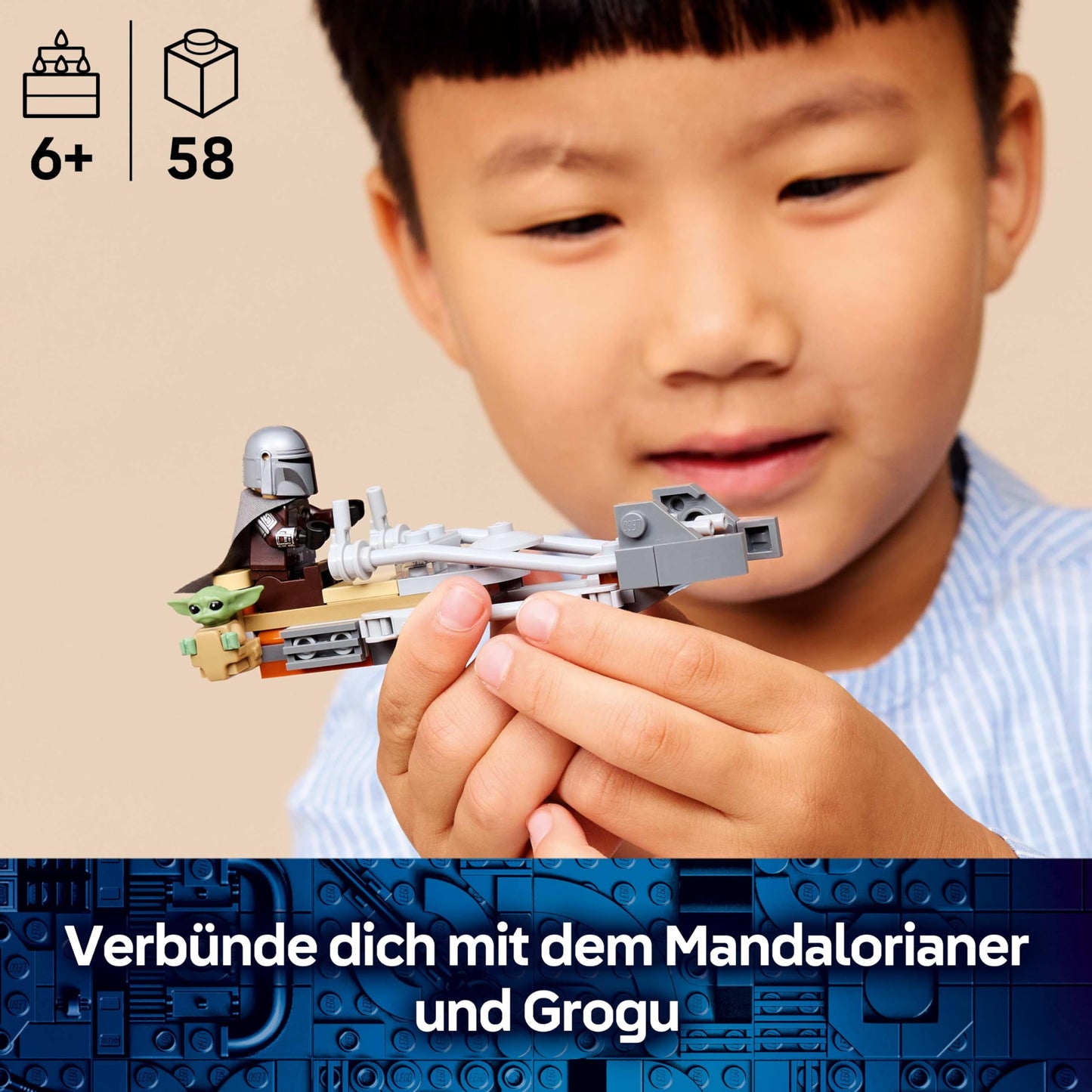 LEGO Star Wars The Mandalorian and Grogu on their speeder bike - set with vehicle and 2 Star Wars figures for action adventures - gift for children aged 6 and over - 75436