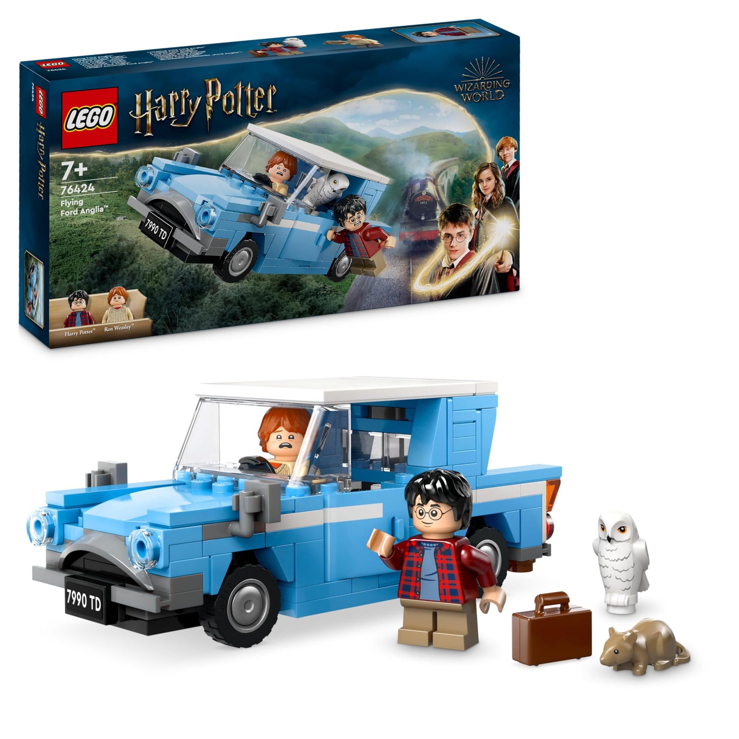 LEGO Harry Potter Flying Ford Anglia, buildable toy car for children, gift for boys, girls and all fans aged 7 and over, set with 2 mini figures including Ron Weasley for role play 76424