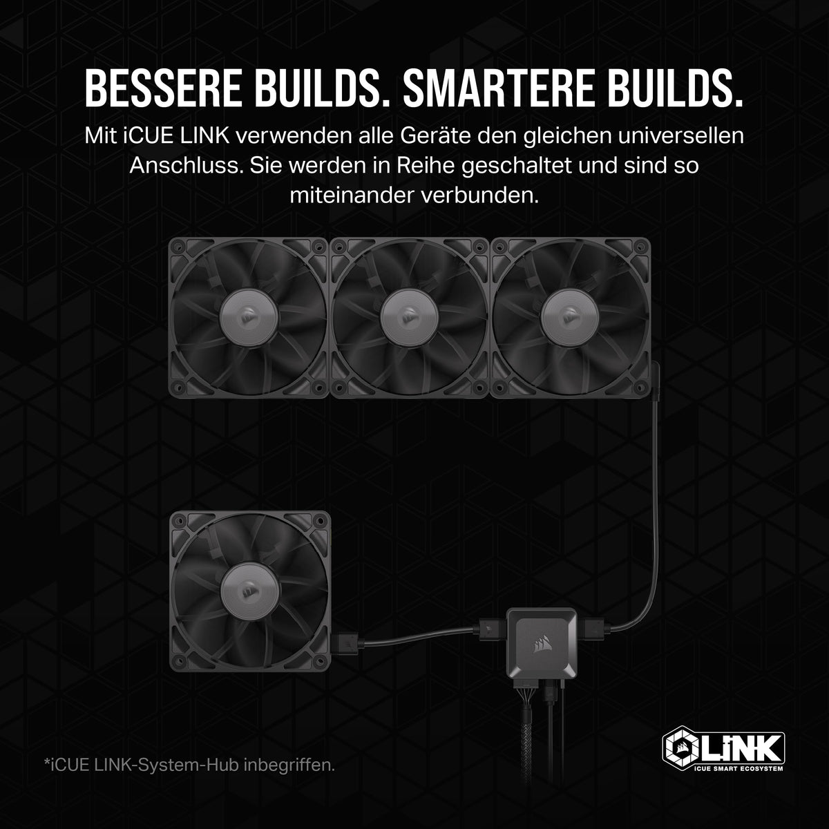 CORSAIR iCUE LINK RX120 120mm PWM Fans with iCUE LINK System Hub - Magnetic Coupling Bearing - Triple Pack - Black - CO-9051010-WW