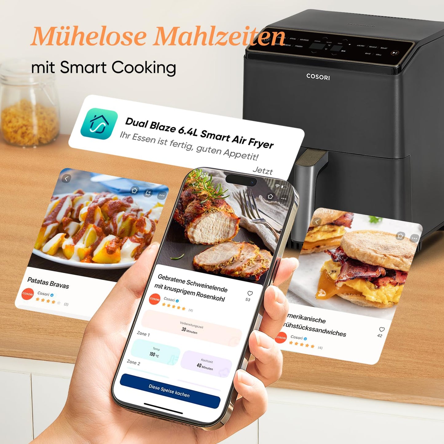 COSORI Dual Blaze Tech Airfryer, 6.4 L hot air fryer, top and bottom heat for 67% more even heating, metal interior, NTC precision temperature control and WiFi connection - CAF-P585S