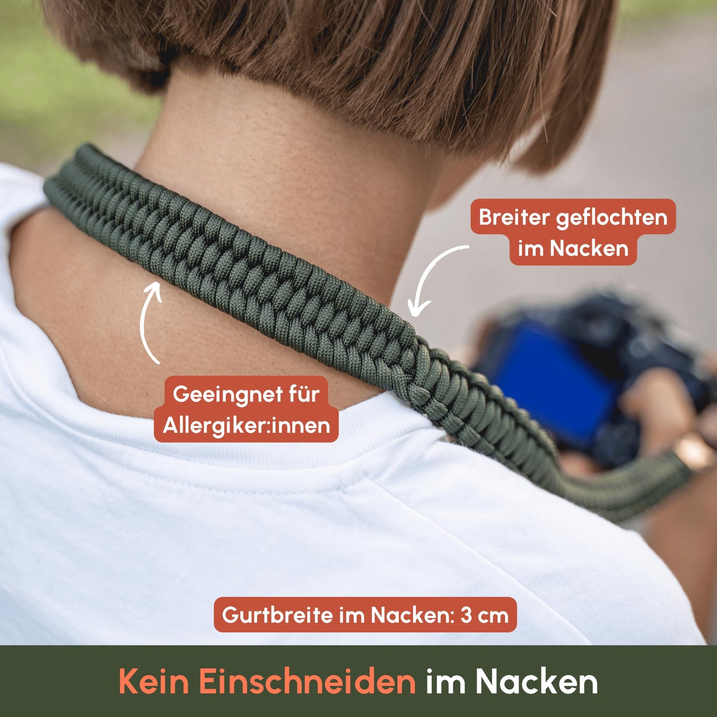 C-Rope camera strap THE TRAVELER hand-braided from paracord, shoulder strap with quick release, 125cm, olive - CRP-TRL-125-OLV