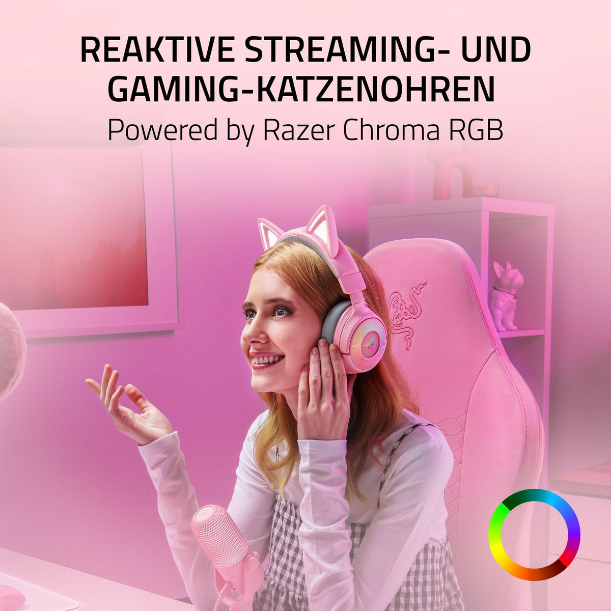 Razer Kraken Kitty V3 Pro - Wireless RGB Kitty Headset for Gaming - Reactive Streaming Cat Ears - Triforce 40mm Drivers - Hyperspeed Wireless & Bluetooth - THX Spatial Audio | Quartz - RZ04-05170200-R3M1