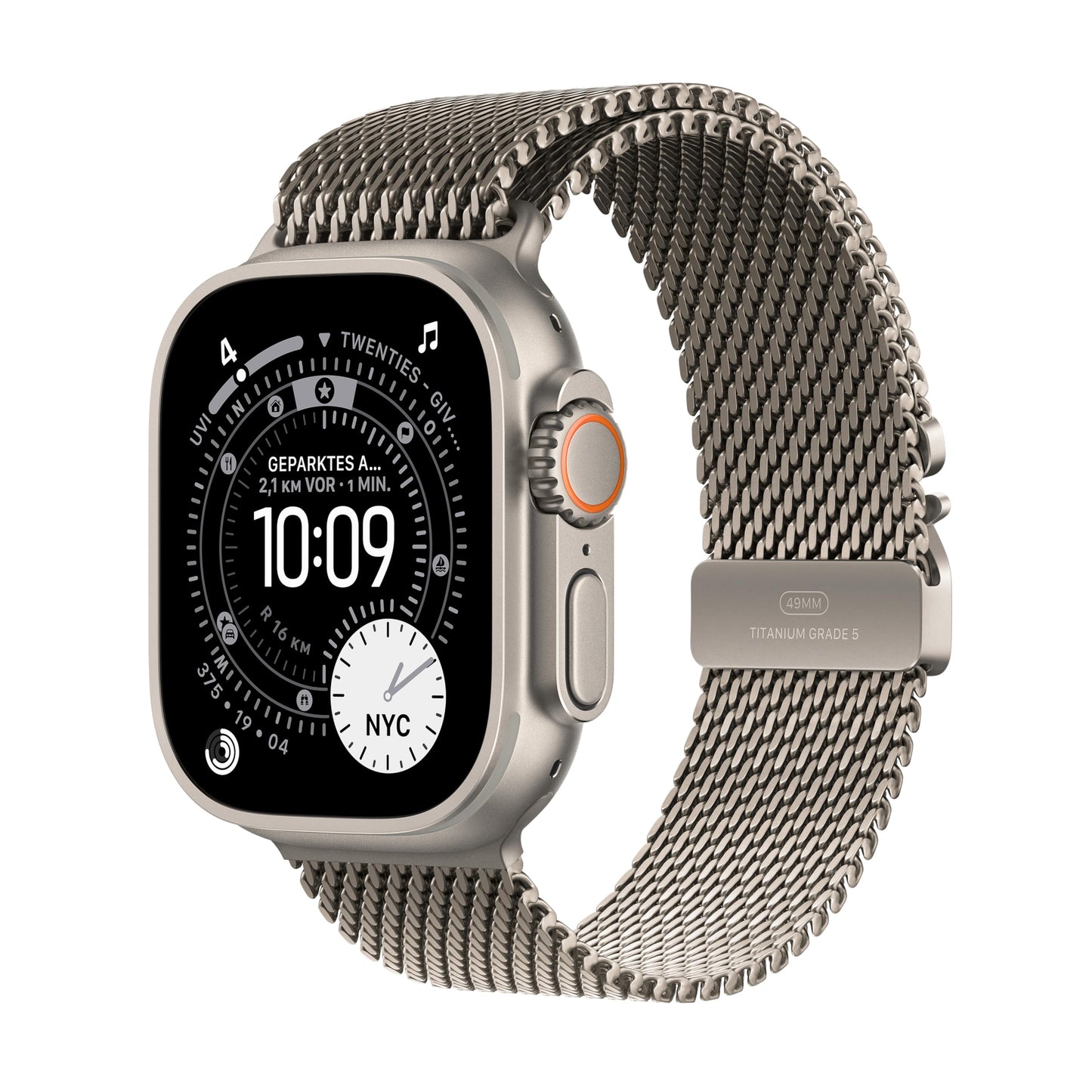 Apple Watch Ultra 3 GPS + Cellular 49 mm premium smartwatch for running training and combination sports with robust titanium case in natural and Milanese bracelet in natural (medium) - MEWY4QF/A
