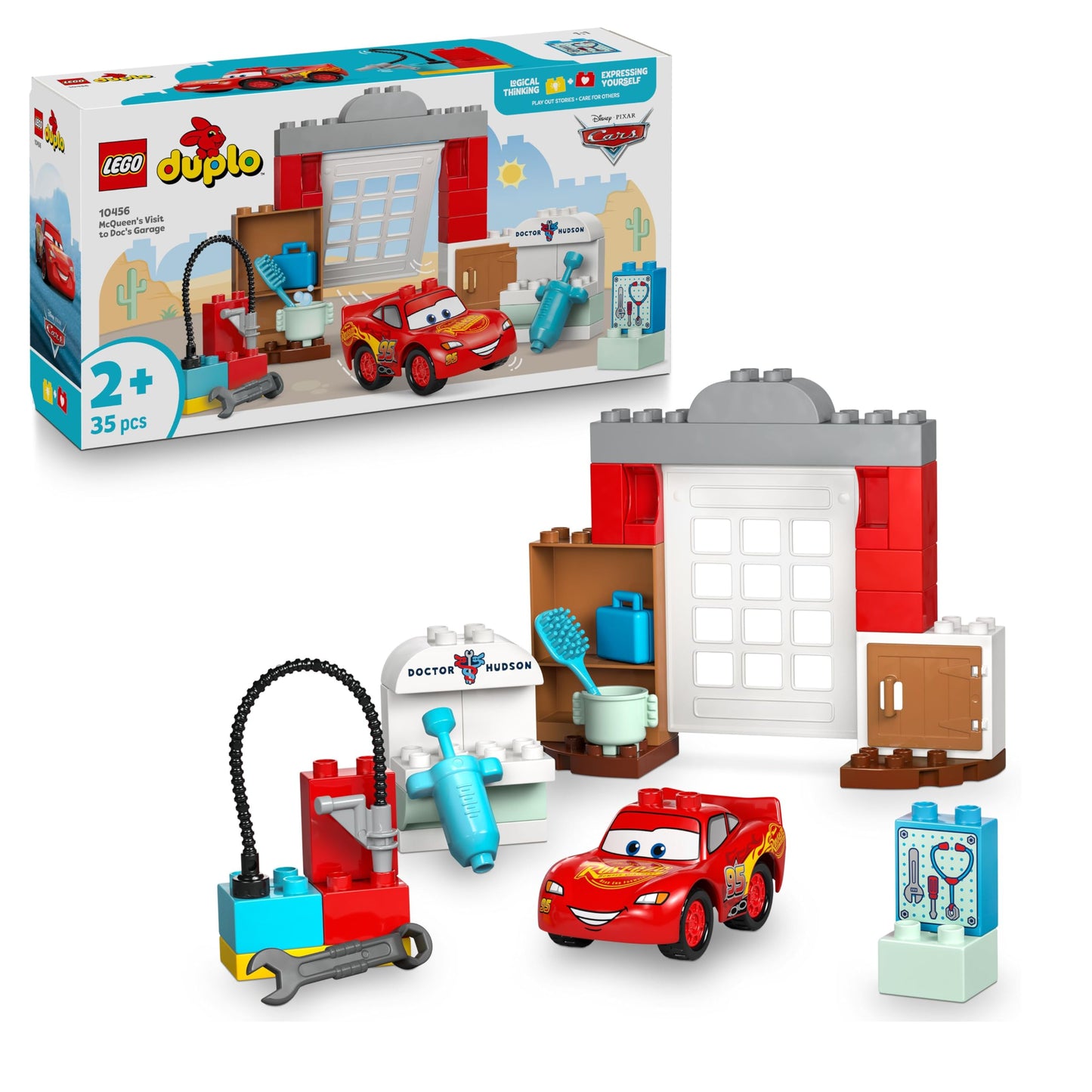 LEGO DUPLO │ Disney and Pixar Cars - McQueen's Visit to Doc's Workshop Racing Car for Toddlers with Lightning McQueen & Doc Hudson, Toy Car & Car Wash Accessories for Children Ages 2 and Up - 10456