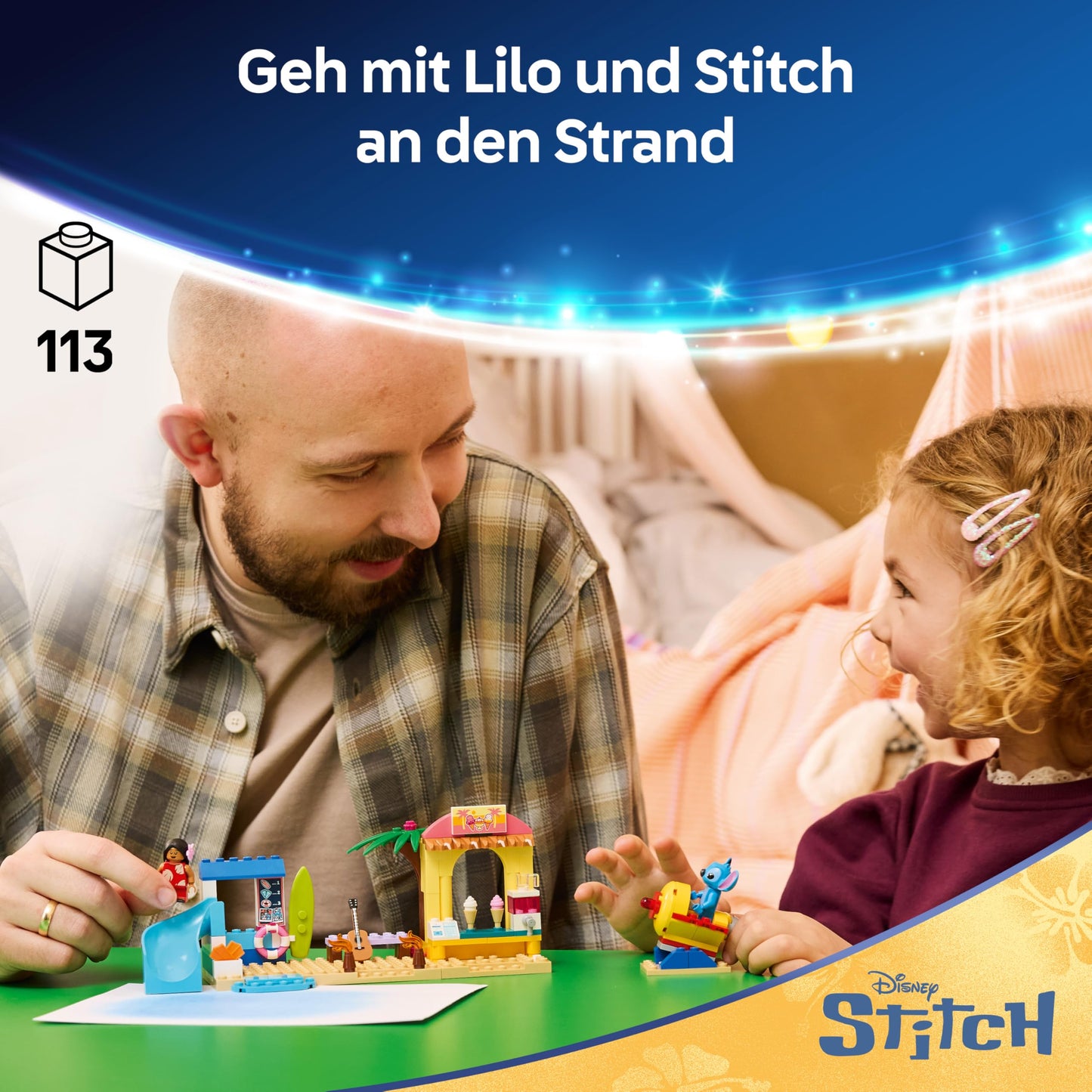 LEGO ǀ Disney Fun on the Beach with Lilo and Stitch Educational Toy with 2 Shops, Spaceship Ride and 2 Minifigures - Montessori Set - Birthday Gift for Girls and Boys from 4 Years - 43280