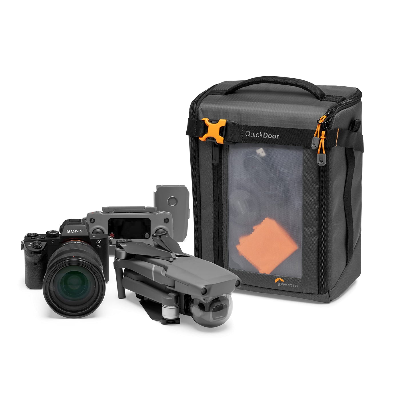 Lowepro GearUp Creator Box Extra-Large II, Mirrorless and DSLR Camera Bag, Camera Bag with QuickDoor Access, Made from Recycled Material, Orange Padded Interior Compartments, Gray - LP37349-GRL