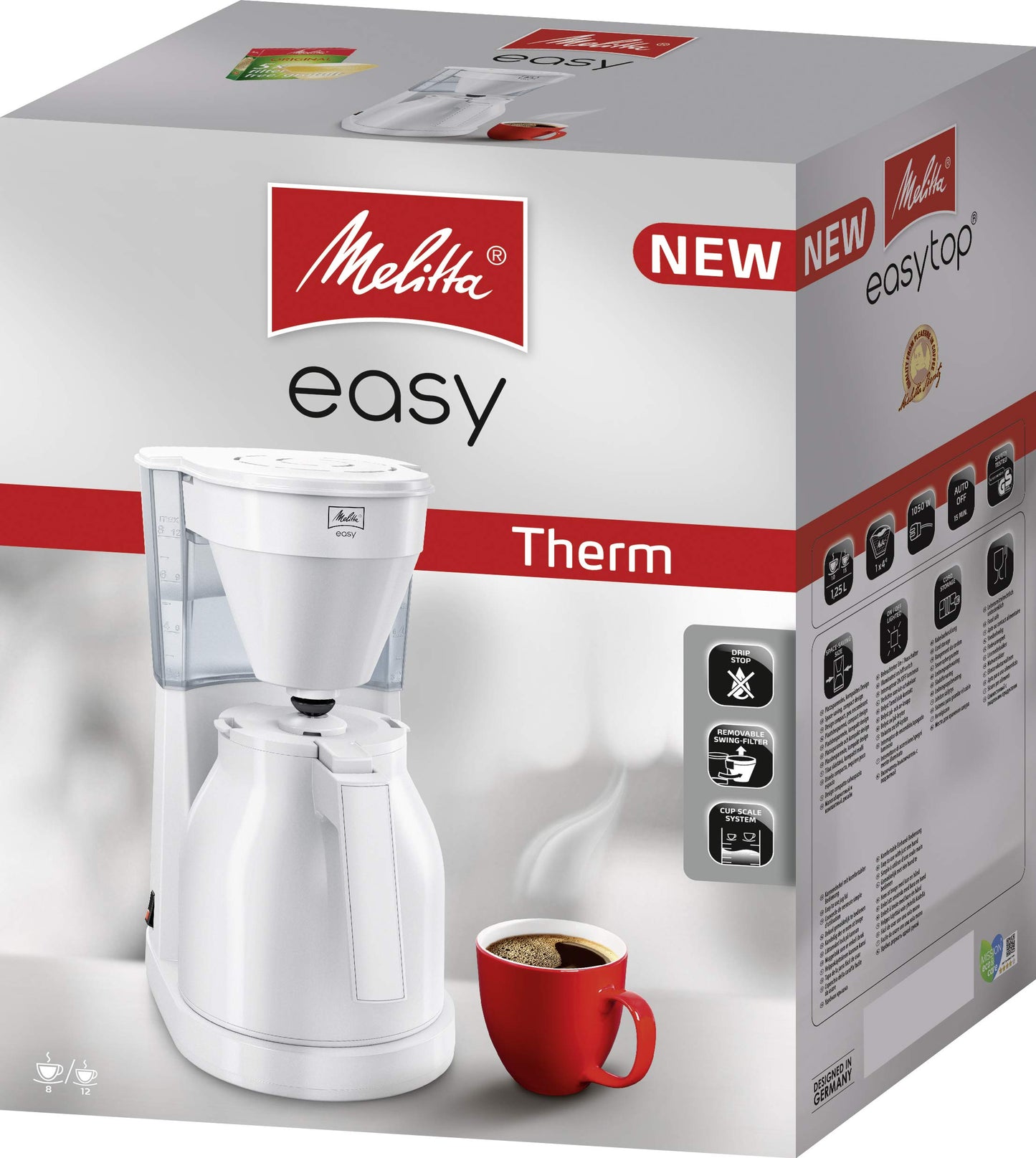 Melitta Easy Therm – filter coffee machine with thermal jug, for up to 8 cups of coffee, in white - 1023-05
