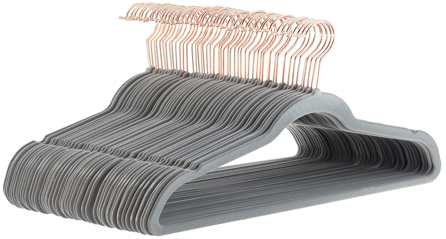Amazon Basics Velvet Slim Non-Slip Suit Hangers Pack of 50 Grey/Gold - AH_vnv1008
