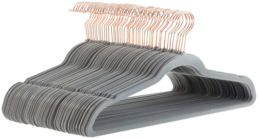 Amazon Basics Velvet Slim Non-Slip Suit Hangers Pack of 50 Grey/Gold - AH_vnv1008