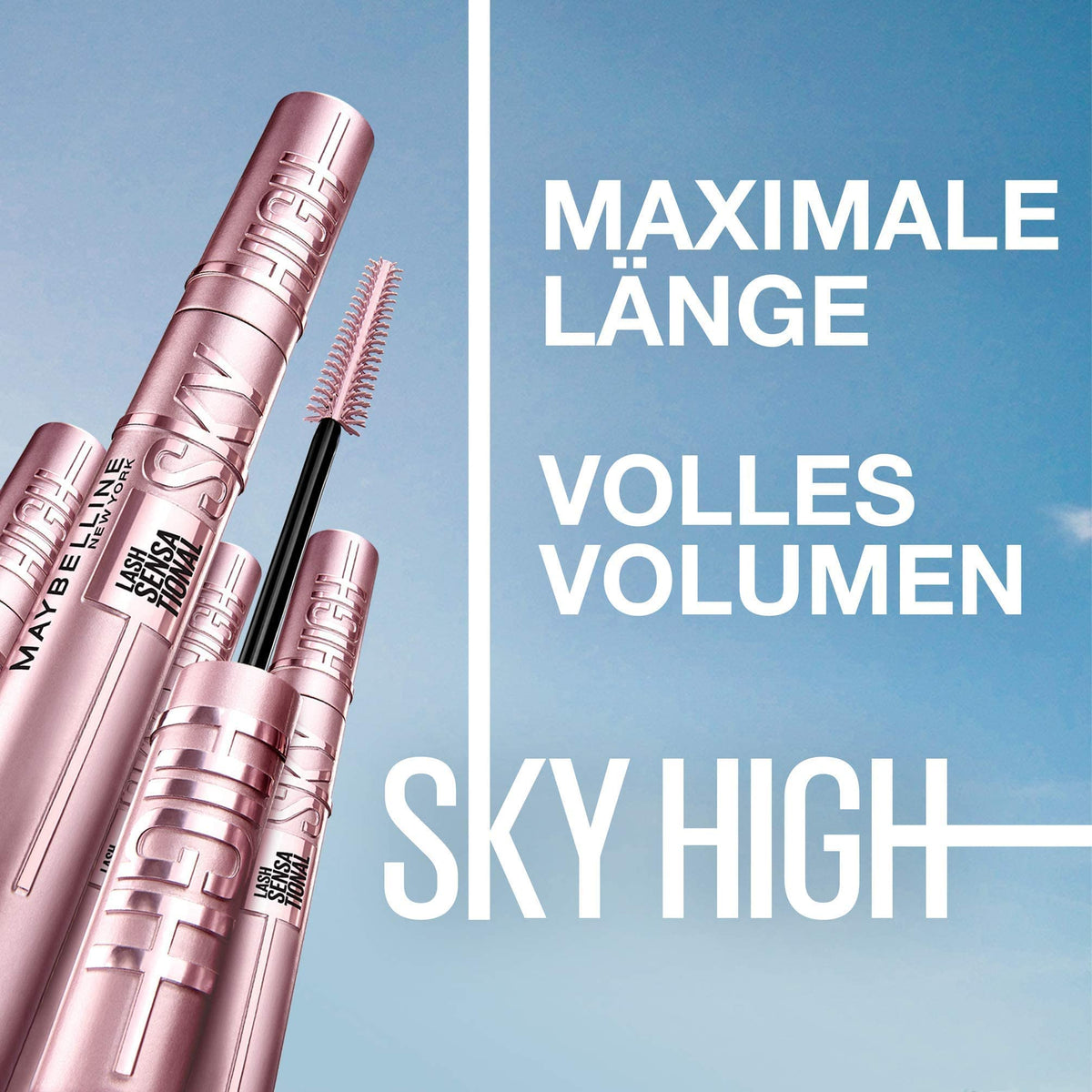 Maybelline New York Mascara neagră pentru gene extrem de lungi, Lash Sensational Sky High Mascara, Very Black, 7,2 ml (pachet cu 3) - B3336001