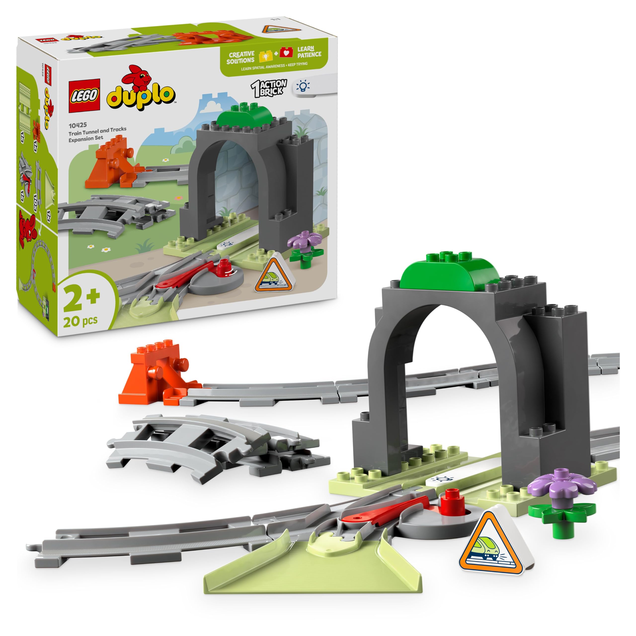 LEGO DUPLO Railway Tunnel and Rails - Expansion Set - Educational Toys for Toddlers - 10-Piece Railway Track with Funnel and Switch - Gift for Boys & Girls from 2 Years - 10425