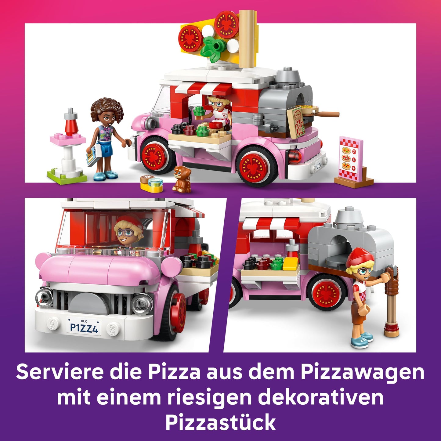 LEGO Friends pizza truck - playset with 2 minifigures, dog figure & toy food accessories - children's room decoration - gift idea for girls aged 6 and over - 42694