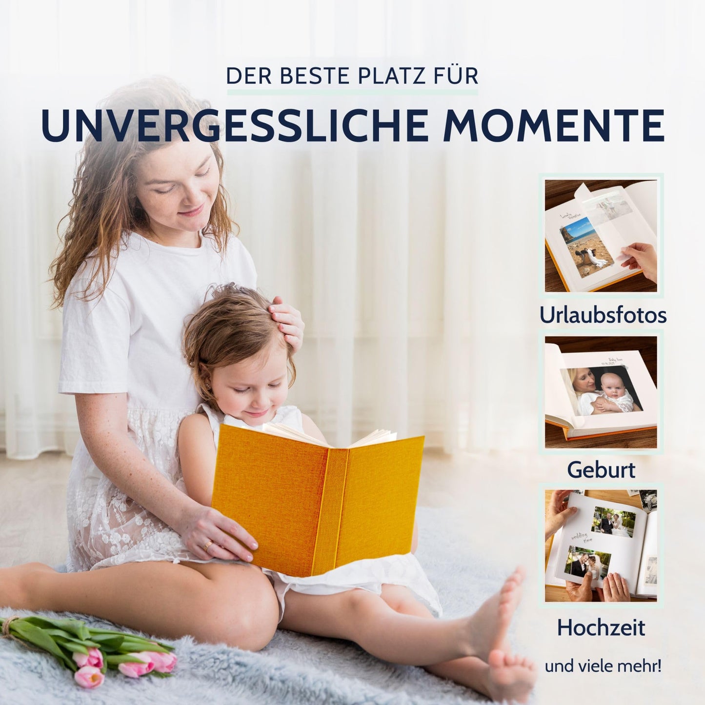 goldbuch 31705 photo album, Summertime, approx. 30 x 31 cm, photo book with 100 white pages with glassine dividers, album for gluing photos, linen cover, memory album, hardcover in yellow