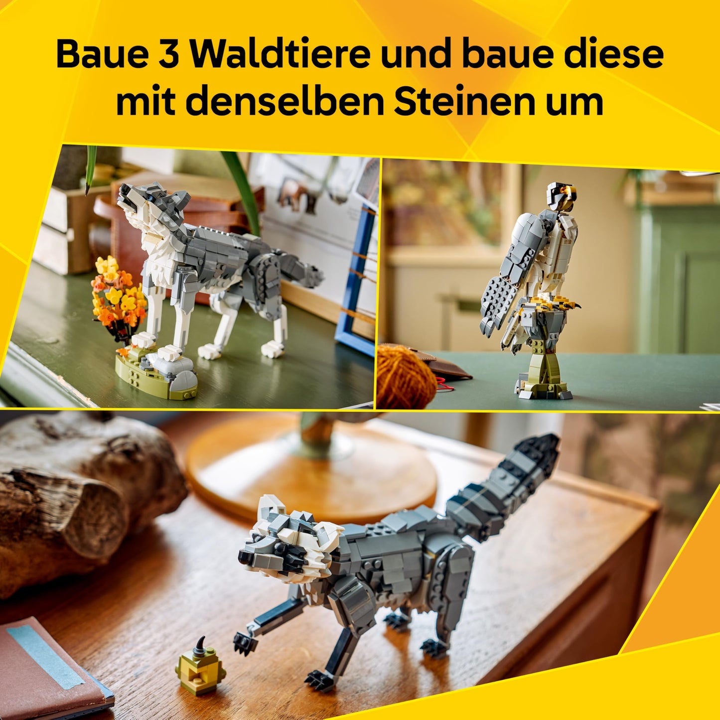 LEGO Creator Forest Animals: Wolf Toy - Animal Figure with 2 Building Options - Falcon or Raccoon - DIY Decoration for the Children's Room - Birthday Gift for Girls & Boys Ages 8 and Up - 31393