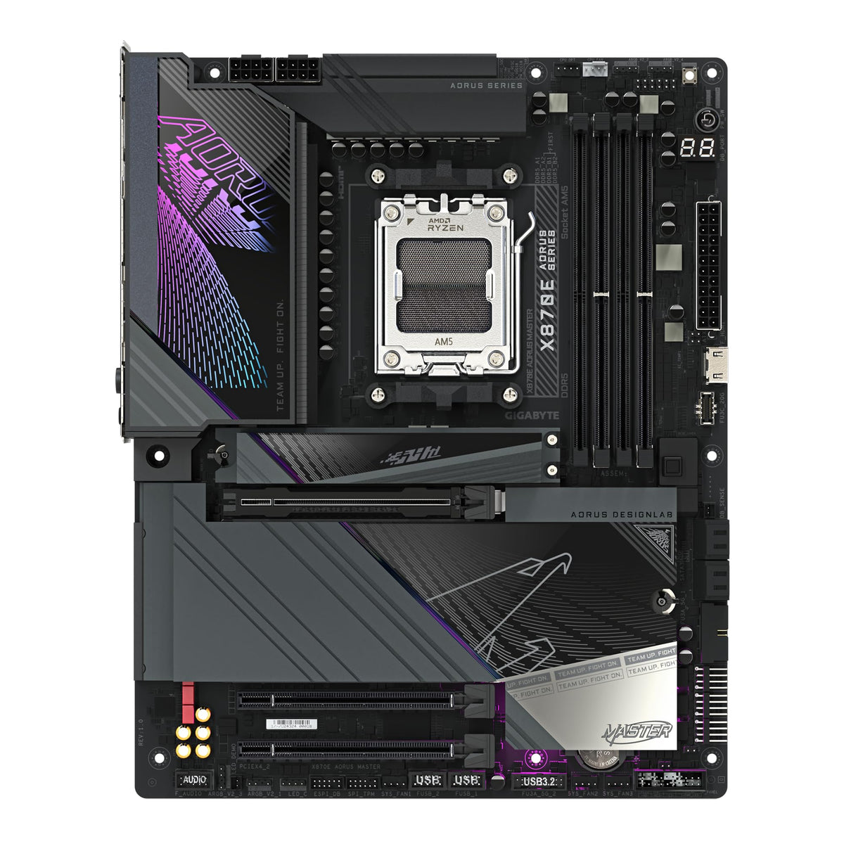 GIGABYTE X870E AORUS Master Motherboard - Supports AMD Ryzen 9000 CPUs, 16+2+2 Phases Digital VRM, up to 8600MHz DDR5 (OC), 3x PCIe 5.0, Wi-Fi 7, 5GbE LAN, USB 4