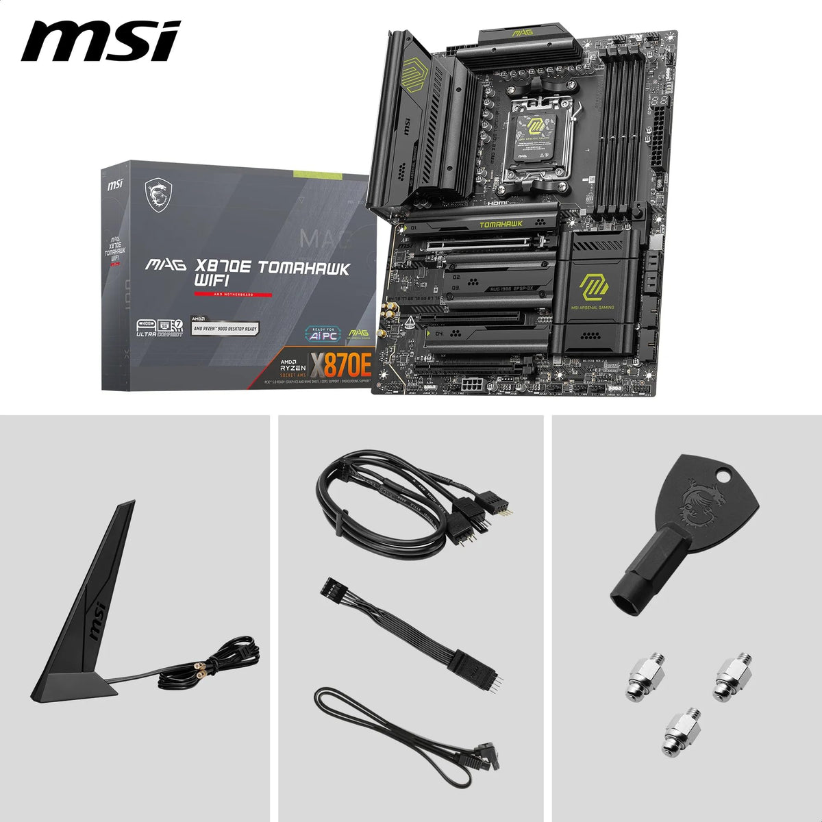 MSI MAG X870E Tomahawk WiFi Placă de bază, ATX - Suportă procesoare AMD Ryzen 9000/8000/7000, AM5-80A SPS VRM, DDR5 Memory Boost 8400+ MT/s (OC), PCIe 5.0 x16, M.2 Gen5, Wi-Fi 7, 5G LAN - 7E59-004R