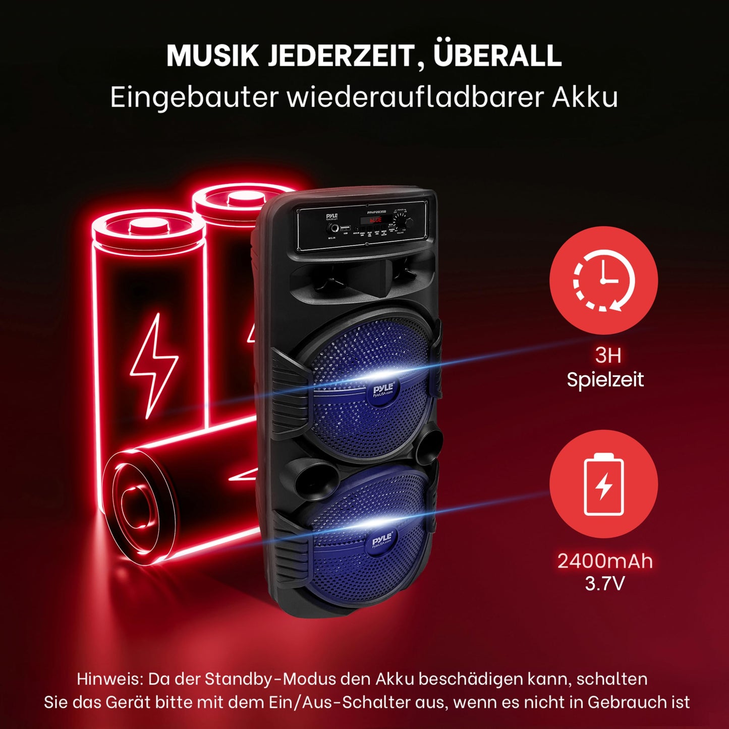 Pyle Partybox, Bluetooth Speaker Large - 600W Boombox with Light Effects, Portable, Super Bass, USB/SD/AUX/FM, for Party, Outdoor & Home, With Remote Control & RCA Input - PPHP2835B