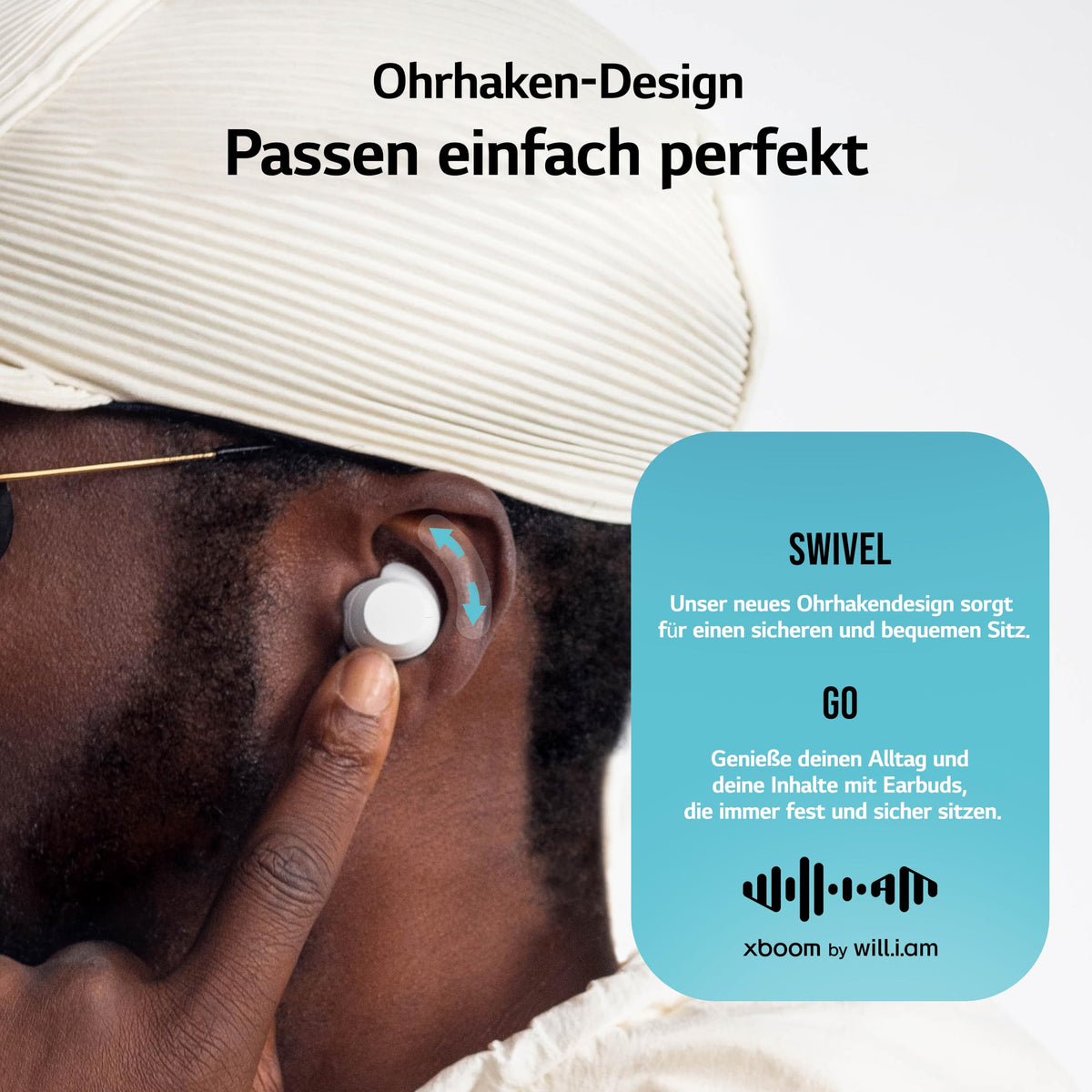 LG xboom Budslite 
 Căști In-Ear Bluetooth 
 Căști Bluetooth pentru sport 
 Căști Bluetooth In-Ear fără fir 
 Anulare a zgomotului 
 Protecție împotriva stropirii IPX4 
 Alb