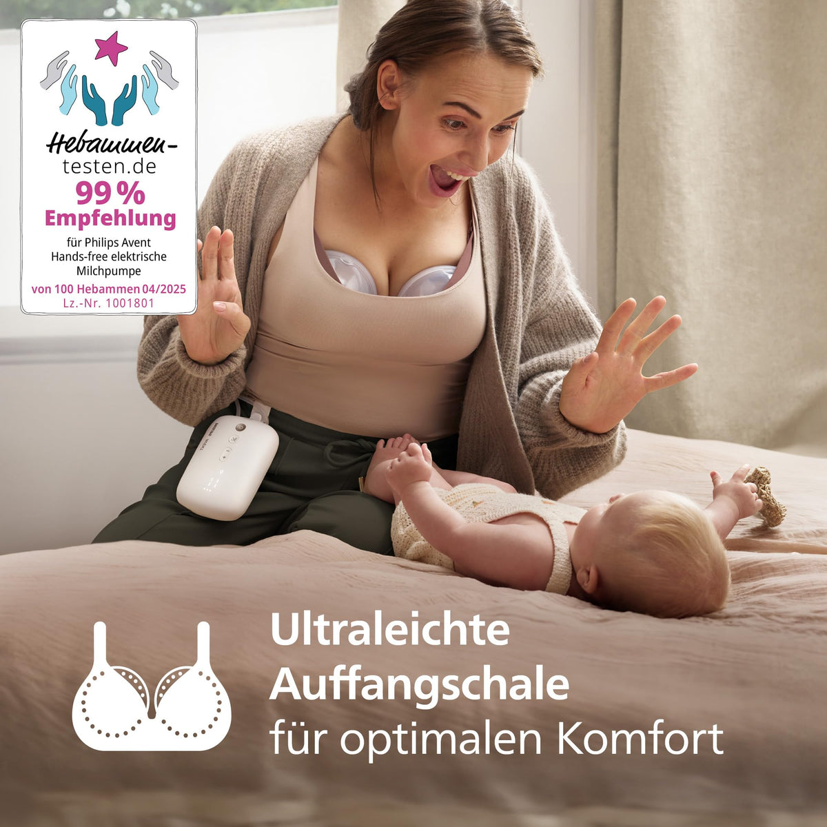 Philips AVENT Hands-free Electronic Double Breast Pump, hospital-grade motor, mimics the baby's drinking rhythm, up to 85 pumping motions per minute, 2 collection cups, SCF547/11