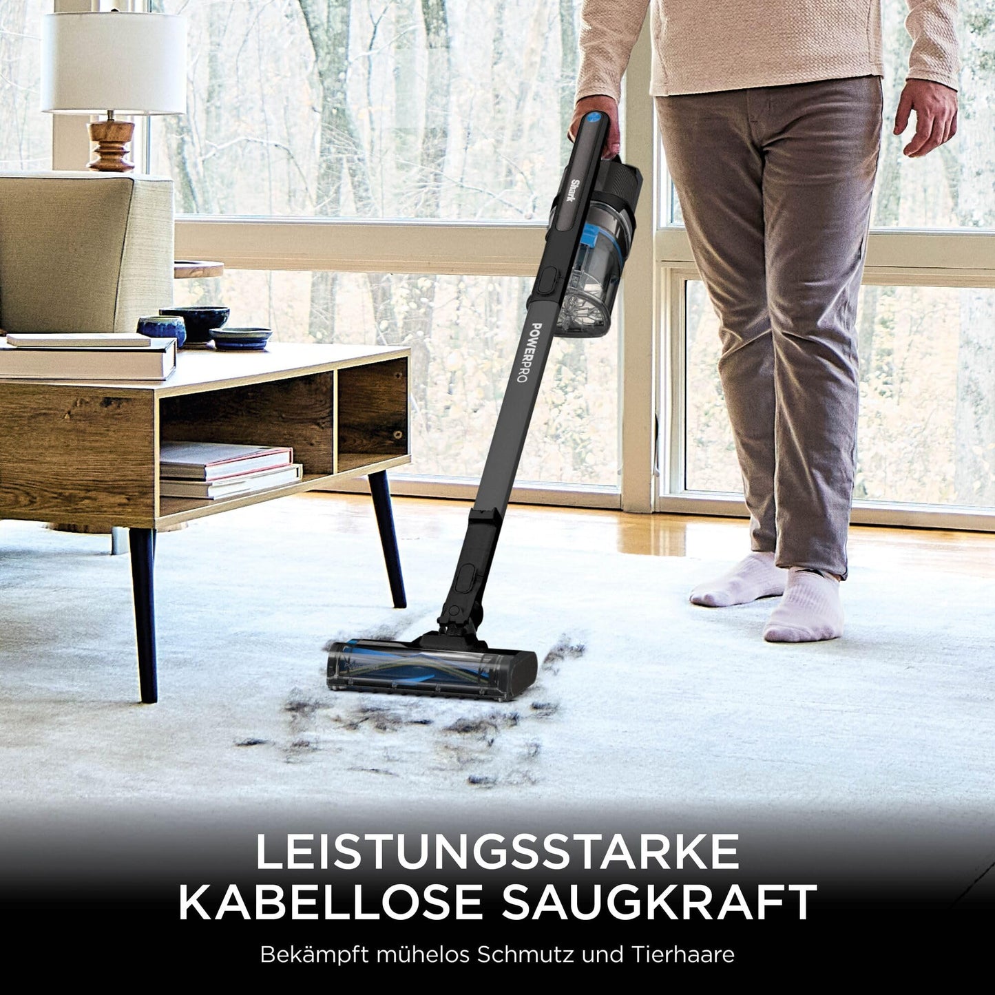 Shark PowerPro cordless vacuum cleaner, free-standing, up to 50 minutes running time, wireless, bagless, for pet hair, allergy sufferers, carpet and hard floors, with LED light and articulated tube, IZ370EU