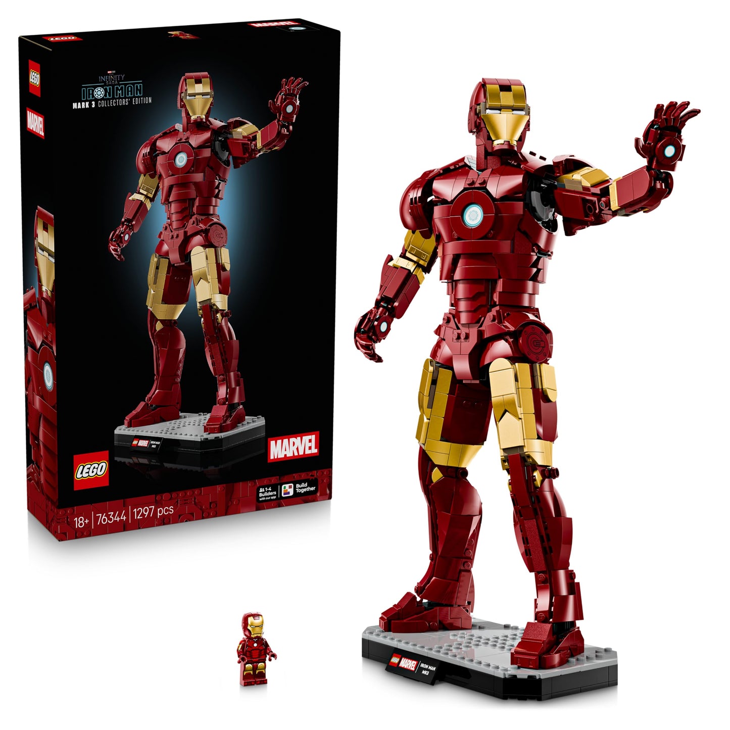 LEGO | Marvel Iron Man Mark 3 Collector's Edition - Avengers Building Set for Adults - Model Building with Minifigure, Stand and Nameplate - Creative Gift for Men, Women and All Fans - 76344