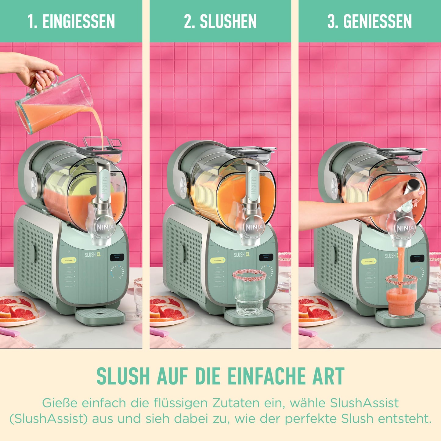 Ninja SLUSHi XL Slush Ice Cream Maker with SlushAssist Technology, Large 3.7L Capacity (Max Capacity 2,840ml), for Slush, Frozen Cocktails and More, Green FS601EUGN