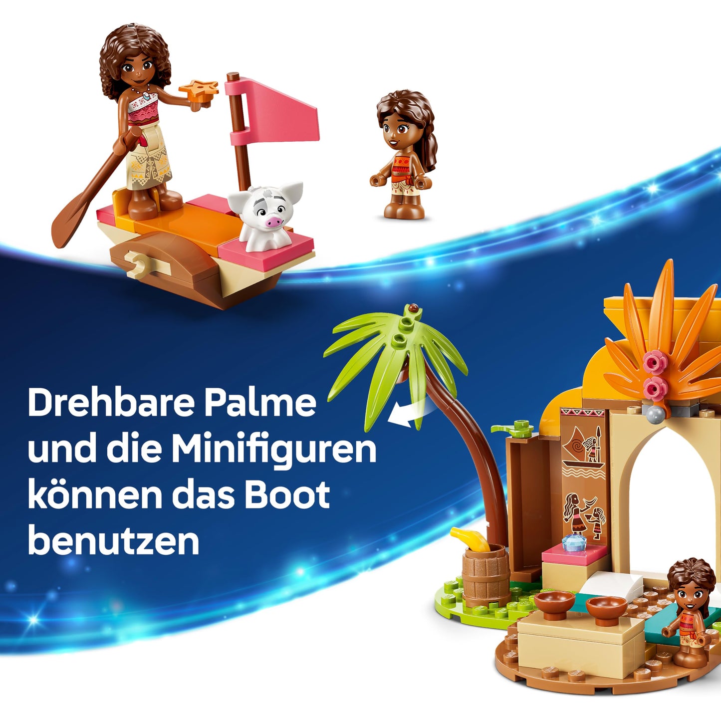 LEGO ǀ Disney Moana Vaiana's hut and boat - educational toy with 2 mini dolls and Pua animal figure - birthday gift for girls and fans aged 4 and over - 43282