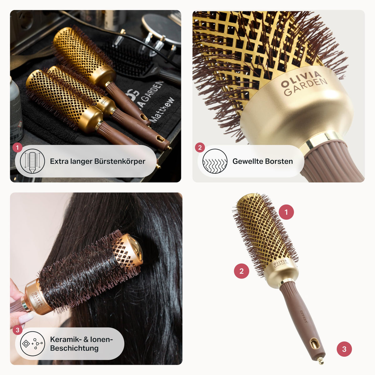 Olivia Garden Expert Blowout Speed Perie rotundă din ceramică, Aurie & Maro, 45 mm - ID2171
