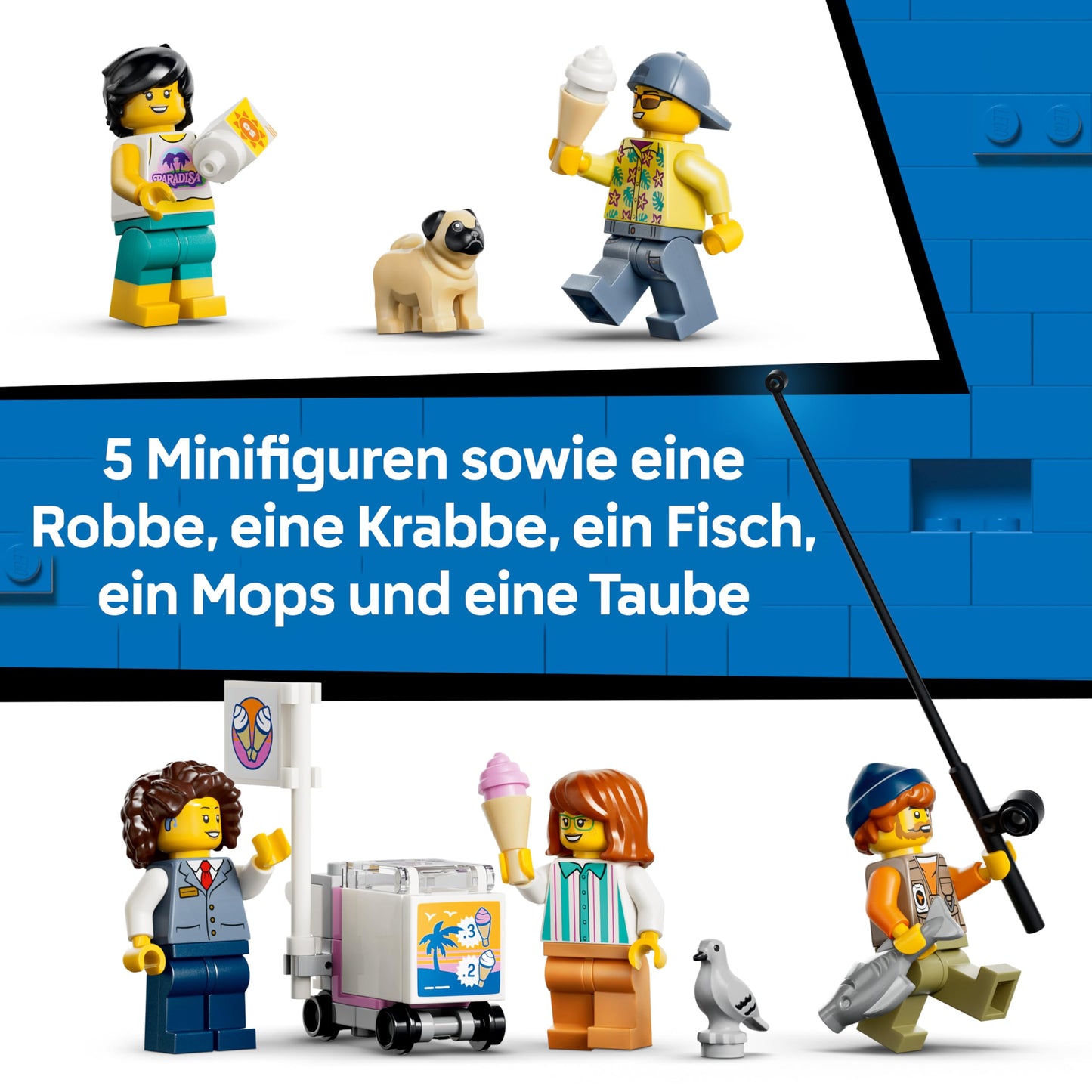 LEGO City Classic Beach Tram Toy - Model Building with Rail Track, Street Scene, 5 Minifigures and 5 Animal Figures - Birthday Gift for Boys Ages 7 and Up - 60506