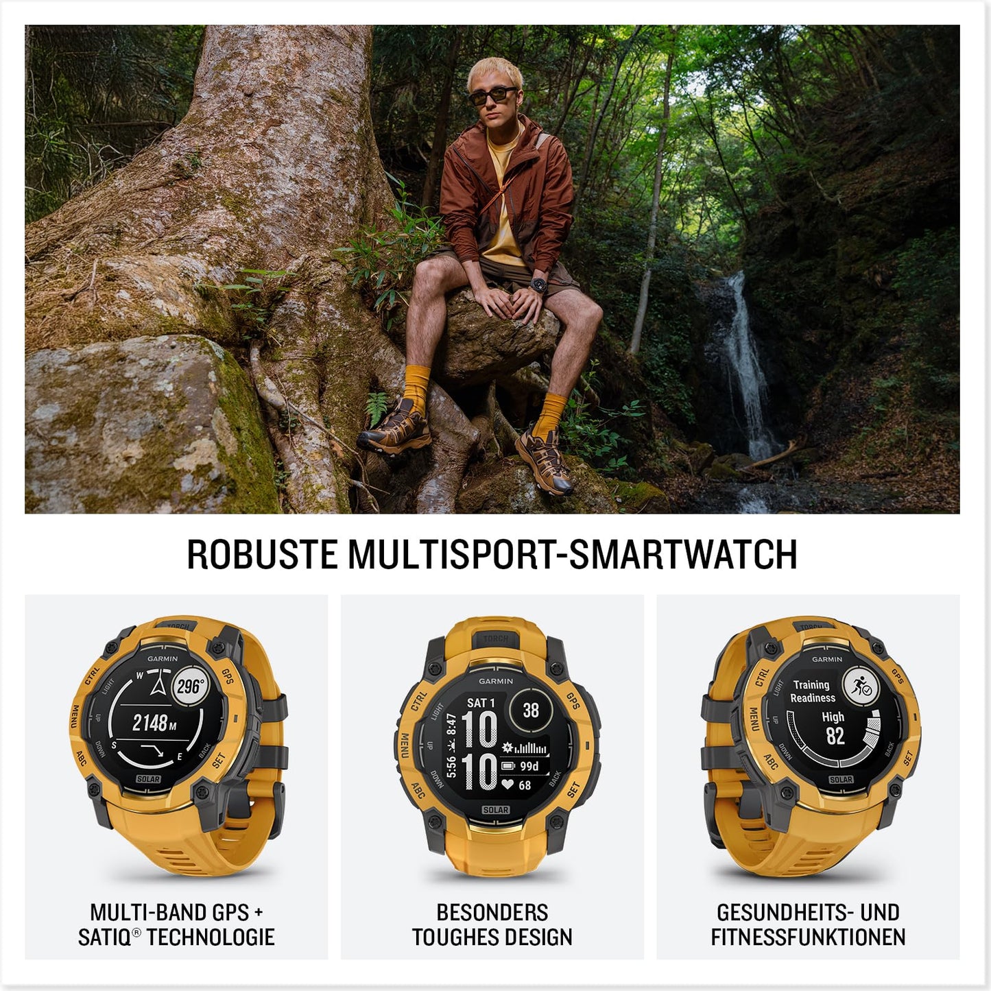 Garmin Instinct 3 50mm SOLAR - GPS multisport smartwatch, 1.1" display, up to 40 days battery life, 80+ sports apps, navigation function, smart features, LED flashlight, waterproof - 010-02935-02