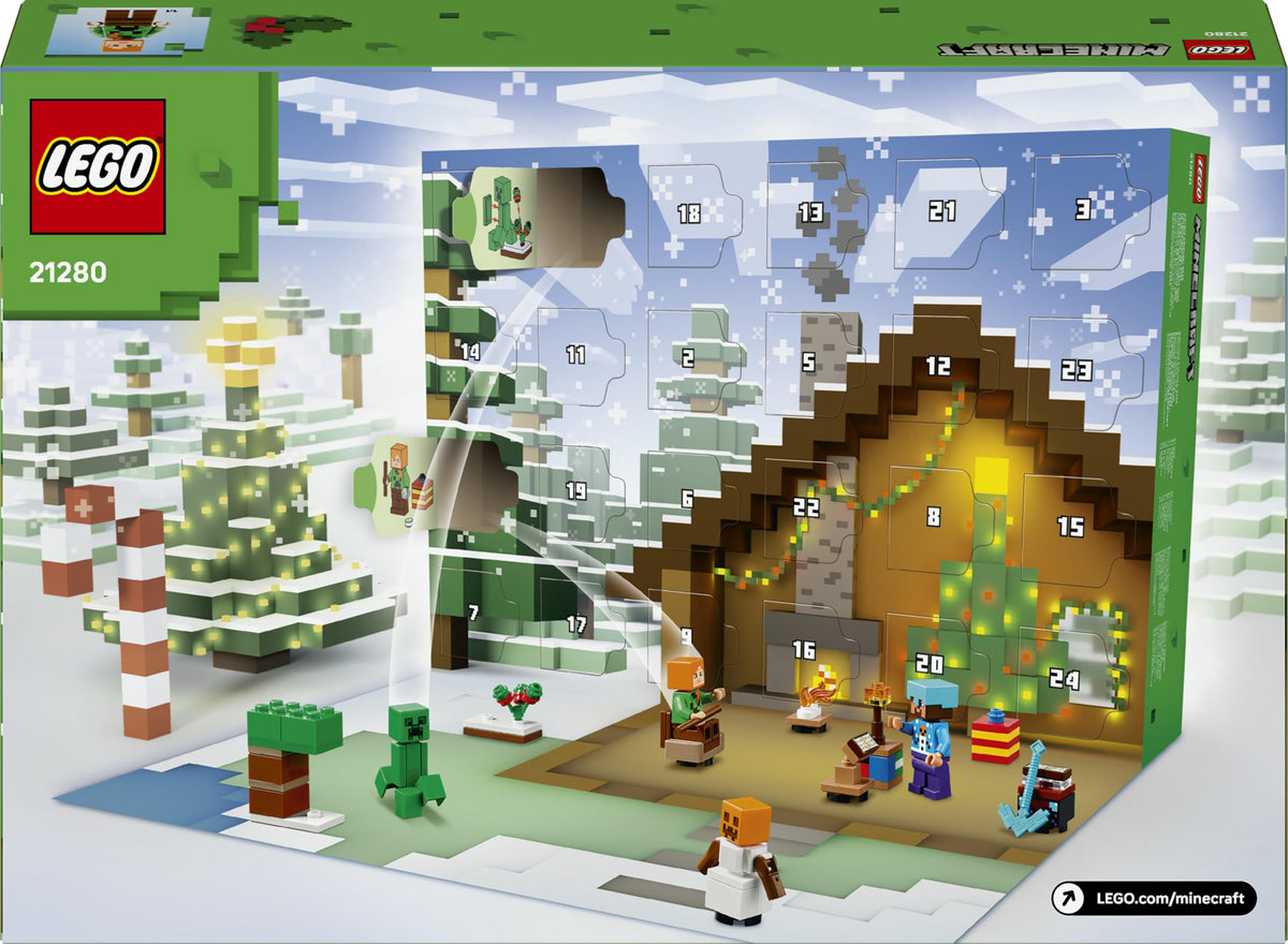 LEGO Minecraft Adventskalender 2025 - Jucărie pentru băieți și fete de la 7 ani - 24 de surprize inclusiv minifigurine și mini-modele - Set de joacă pentru copii - Cadou de gaming pentru Advent - 21280