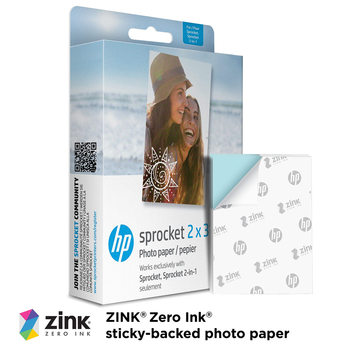 HP Sprocket Premium Zink pre-cut, self-adhesive photo paper, 2 x 3 inches (5.1 x 7.5 cm), 100 sheets, compatible with HP Sprocket photo printers. - HPIZ2X3100