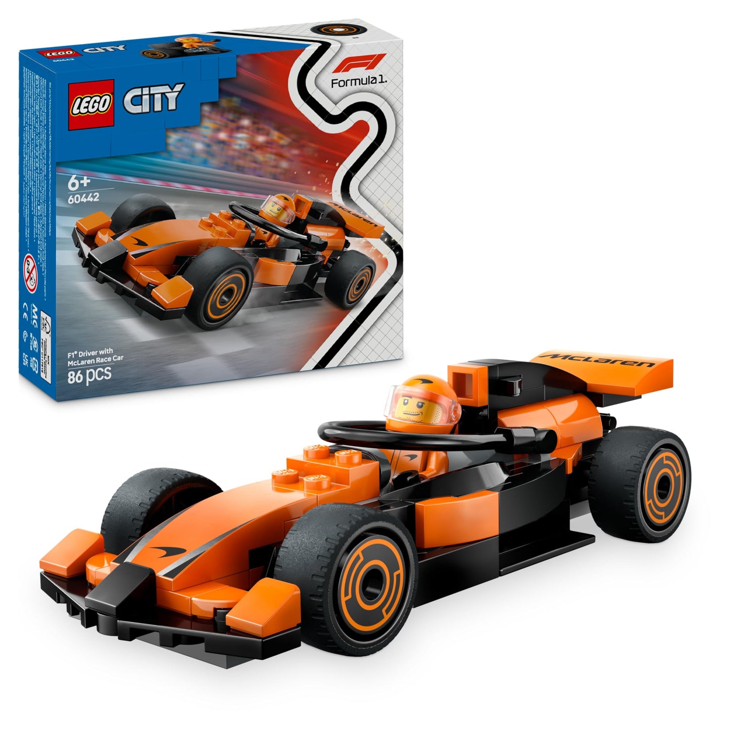 LEGO City F1 racing driver with McLaren racing car - toy Formula 1 model with racing car and minifigure - small gift for boys and girls aged 6 and over or motorsport fans 60442