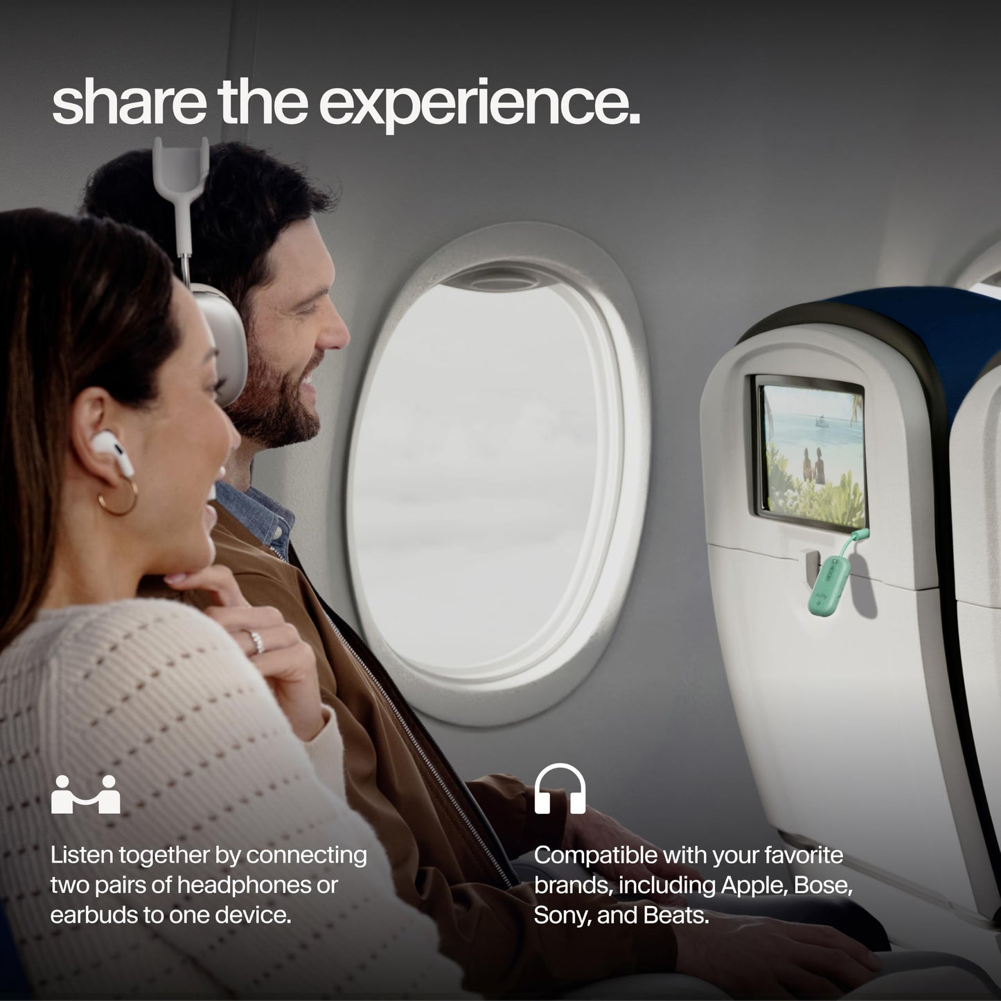 AirFly Pro 2 - Bluetooth Adapter for Airplane, Pair 2 AirPods or Wireless Headphones - 3.5mm AUX Bluetooth Transmitter for Cars, Boats, Treadmills, TVs - Airplane Travel Essentials, Mint Ice - TS-26112