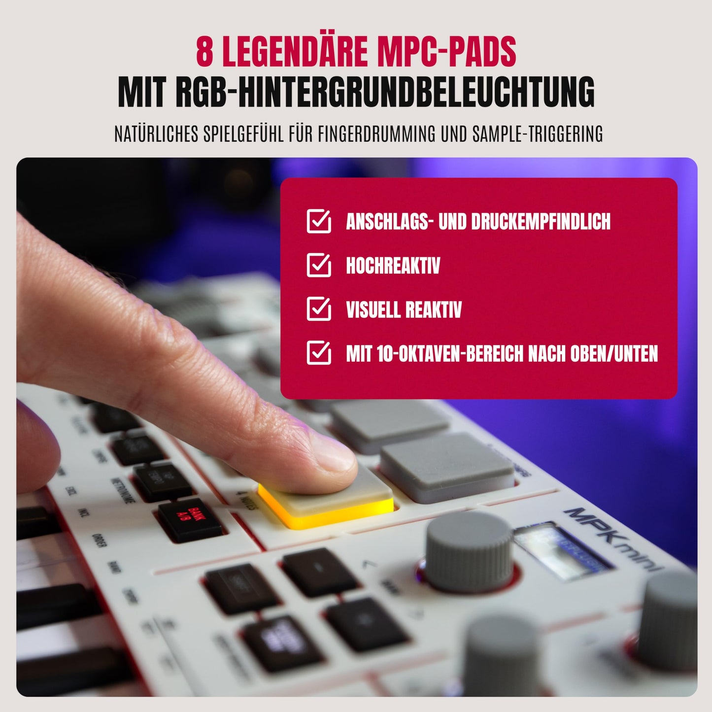 Akai Professional MPK Mini IV USB-C MIDI Keyboard Controller for Beginners and Producers - MPC Drum Pads, Pitch and Modulation Wheels, Music Production Software, Native Instruments Sound Pack, Gray - MPKMINI4W
