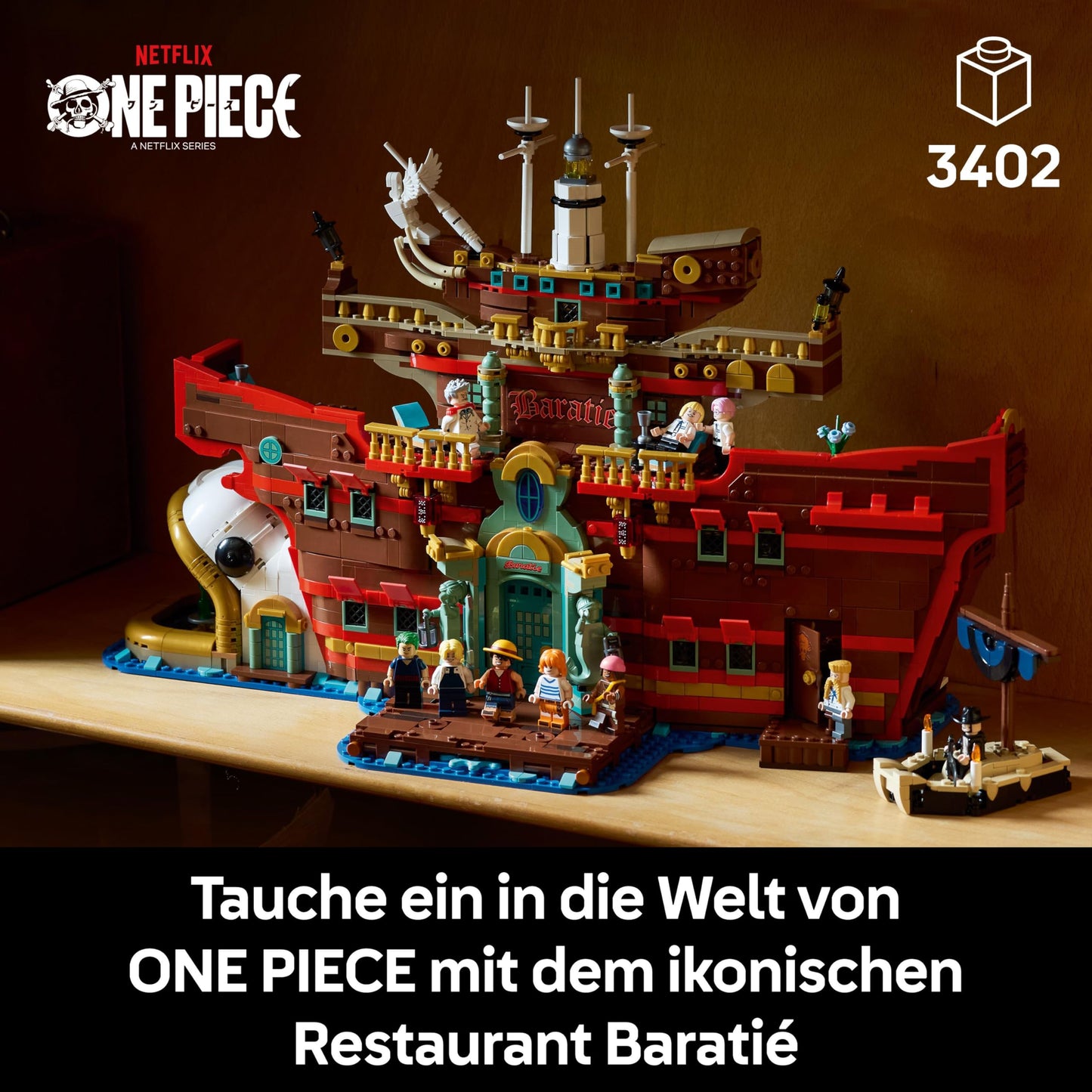 LEGO ONE PIECE - Baratié, the floating restaurant - building set for adults - model building with detailed interior and 10 minifigures including Luffy, Nami & Sanji - anime gift for fans - 75640