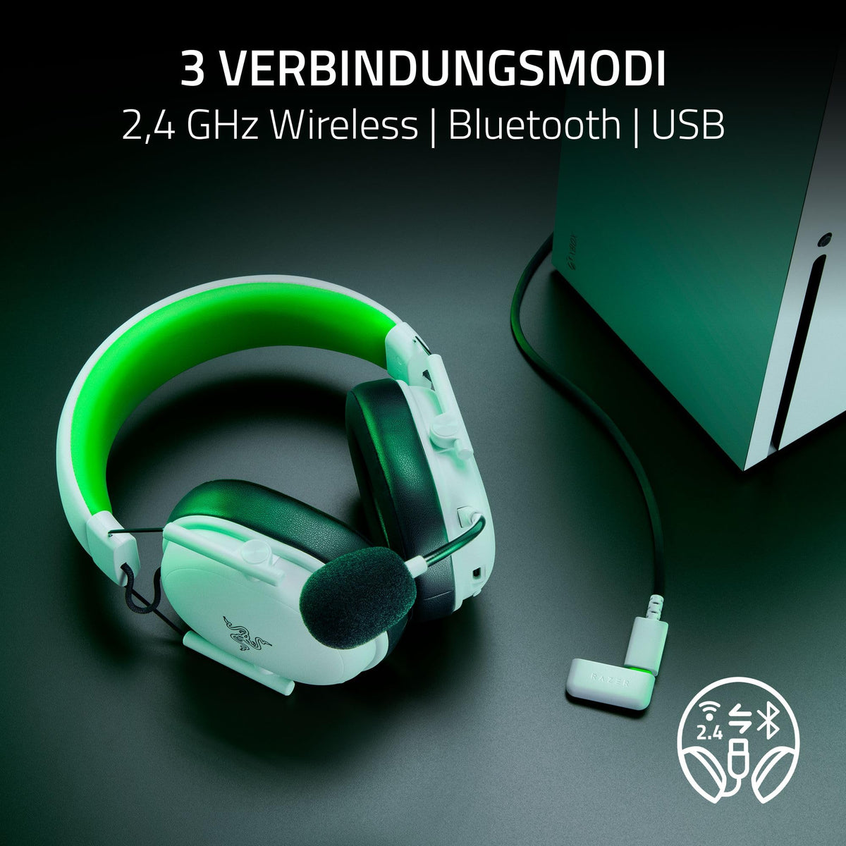 Razer BlackShark V3 X HyperSpeed Xbox - Wireless E-Sport Gaming Headset - Ultra lightweight 270 g - Triforce 50mm drivers - Detachable microphone - HyperSpeed 2.4 GHz & Bluetooth - Xbox/PC | White - RZ04-05420300-R3M1