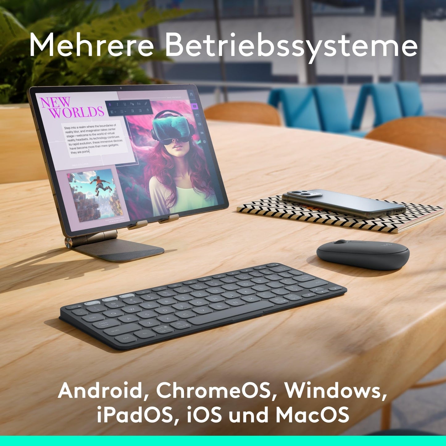 Logitech Keys-to-Go 2, mobile Bluetooth keyboard for tablets with integrated protective cover, slim, wireless keyboard for Windows, Android, Linux, iPad, iPhone, Mac, Apple TV, DEU QWERTZ - Gray - 920-012964