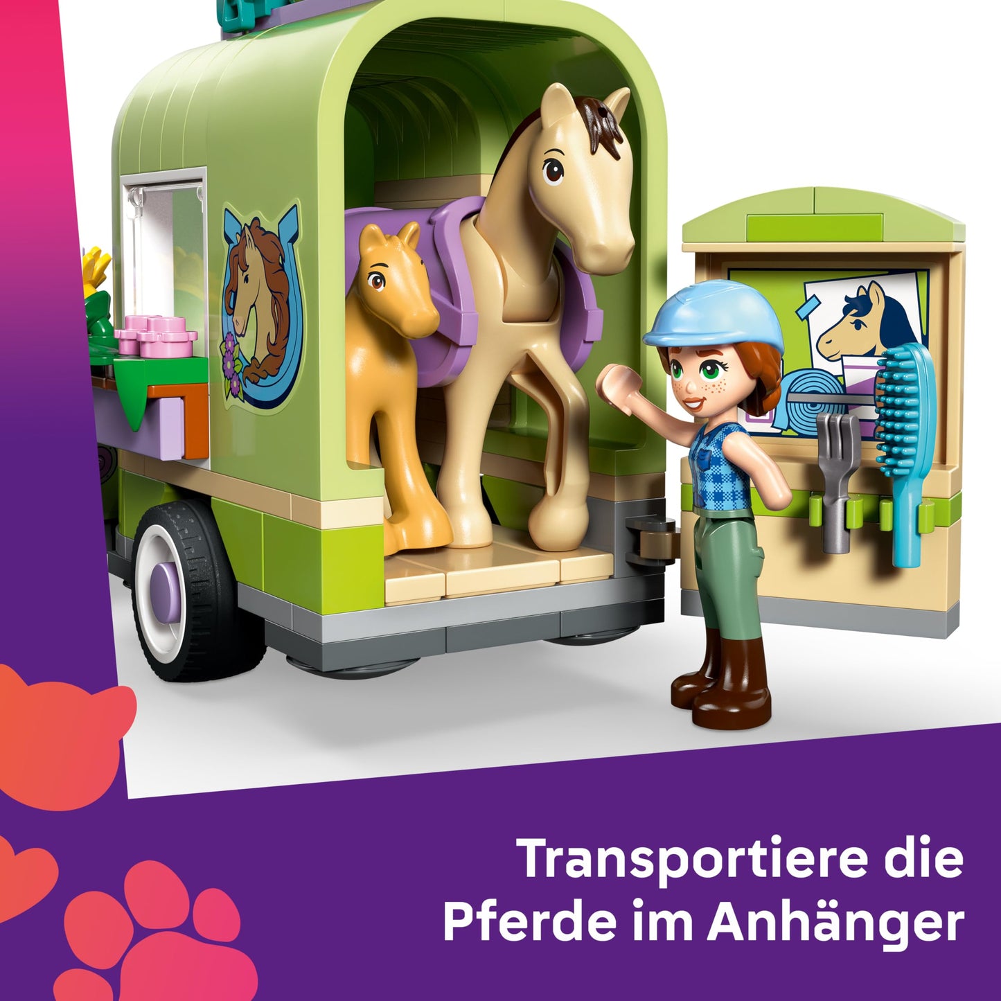 LEGO Friends horse and foal with horse trailer - horse playset with care accessories, 4 animal figures, car & 2 mini dolls - birthday gift idea for girls aged 7 and up - 42695