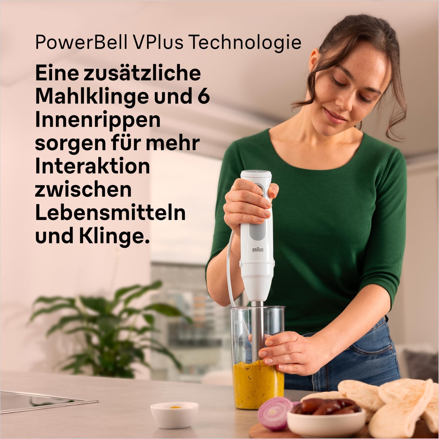 Braun hand blender MultiQuick 5 MQ 50001 M, 1000W, 21 speed levels + turbo, stainless steel puree foot, Easy Click System, SplashControl, incl. 600ml cup, white - MQ50001M