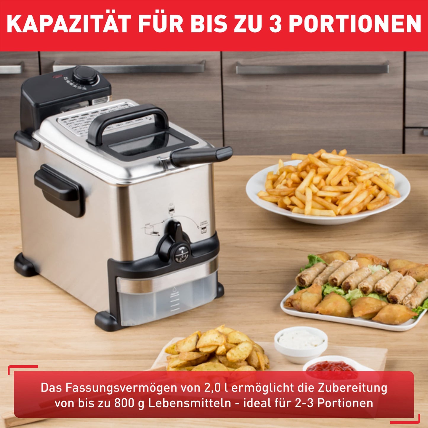 Tefal Oleoclean Compact Electric Deep Fryer, 2 L Oil Capacity, Fryer with Oil Filtration, Dishwasher Safe Parts, Viewing Window, Adjustable Temperature, Black, Stainless Steel, FR7016