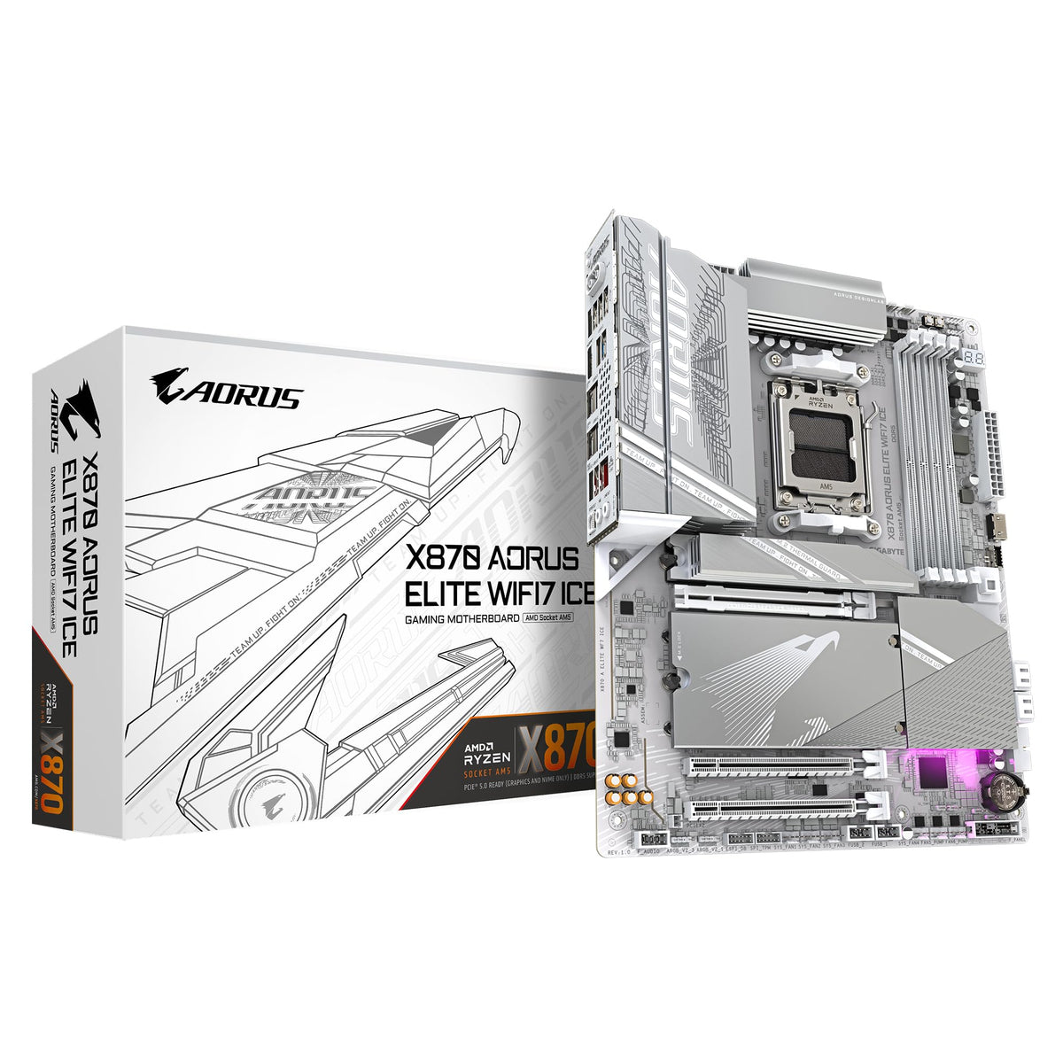 GIGABYTE X870 A Elite WIFI7 Ice Motherboard - Supports AMD Ryzen 9000 CPUs, digital 16+2+2 phase VRM, up to 8000MHz DDR5 (OC), 3xPCIe 5.0, Wi-Fi 7, 2.5GbE LAN, USB 4