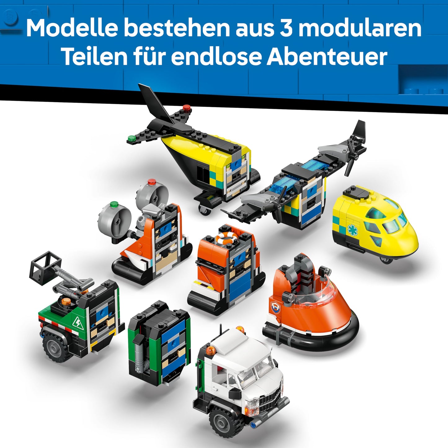 LEGO City combination set with airplane, maintenance vehicle and hovercraft - toy vehicle - mix & match model building with 3 minifigures - birthday gift for boys aged 7 and over - 60505