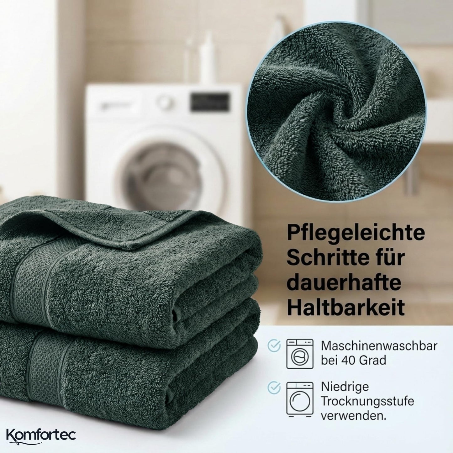 Komfortec set of 8 towels, 4 bath towels 70x140 cm & 4 hand towels 50x100 cm, 100% cotton terry cloth, fluffy and absorbent, dark green - 4er-50x100-und-4er-70x140-dunkelgrun-amz